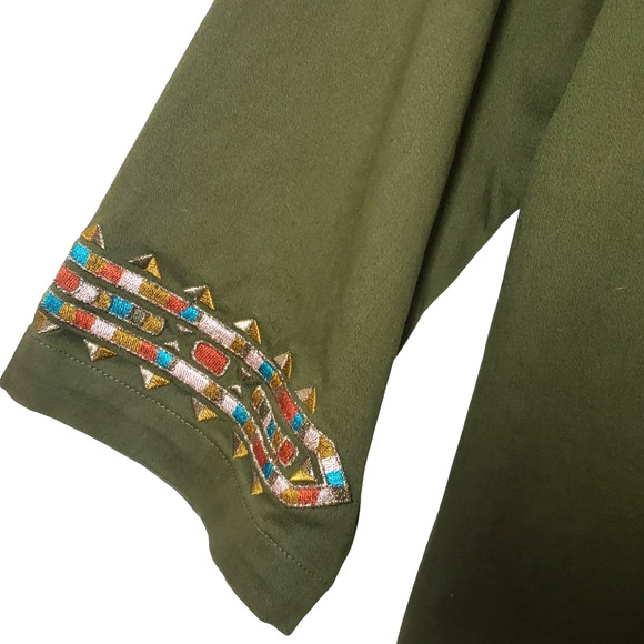 Bob Mackie Wearable Art Green Embroidered Santa Fe Shirt Jacket Shacket Size XL - Picture 7 of 11